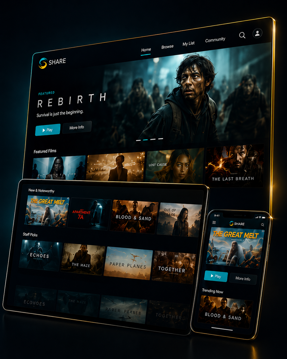 SHARE streaming on tablet and phone
