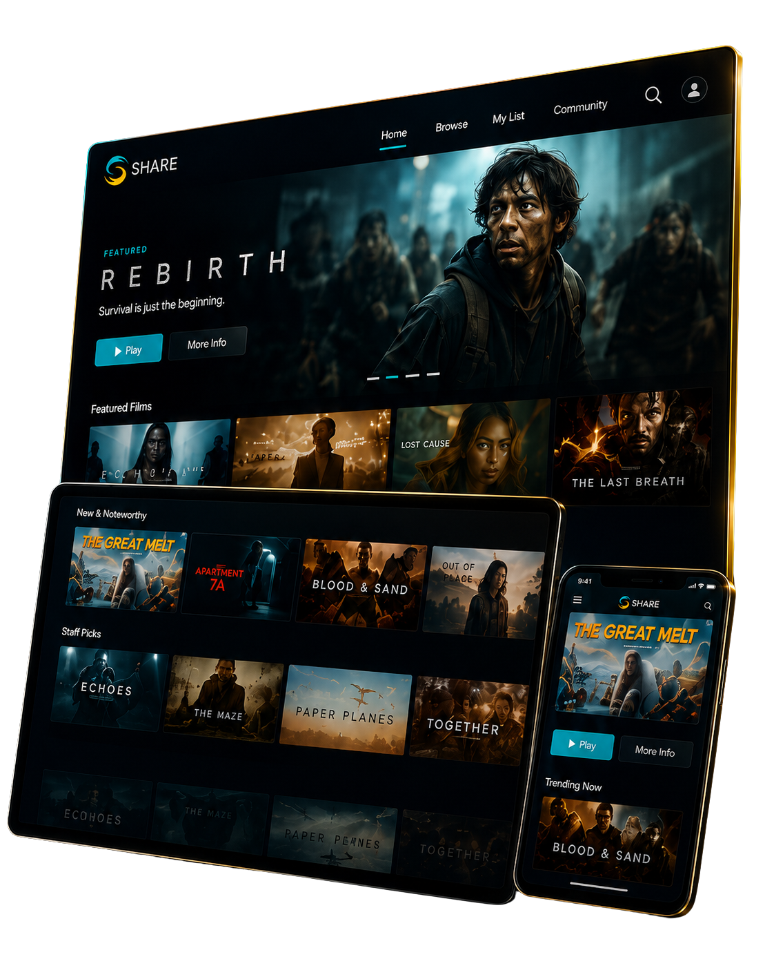 SHARE streaming on tablet and phone
